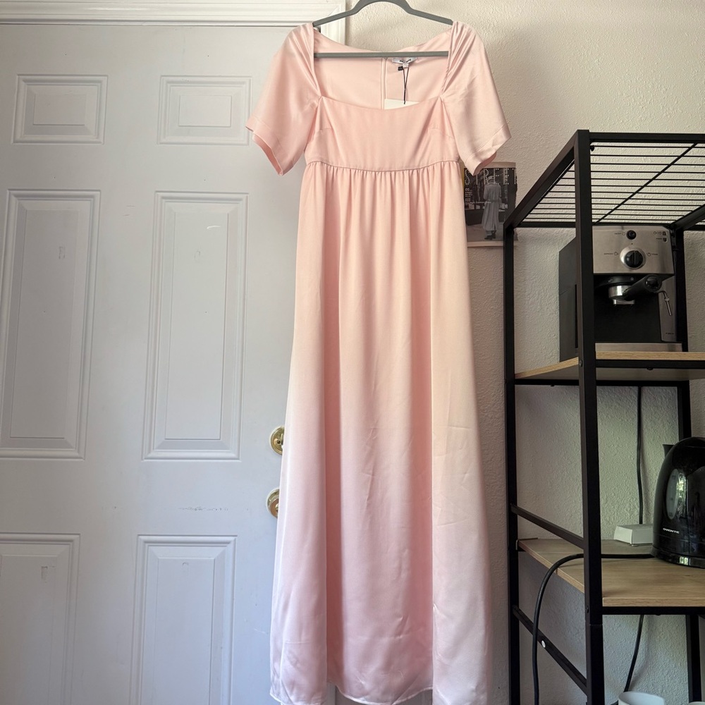 NWT MAISON AMORY pink square neck short sleeve babydoll maxi dress